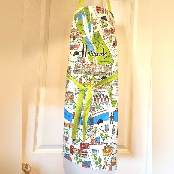 HARRODS Vtg London UK Map Dept Store Oil Cloth Easy Wipe Souvenir Tie Chef Apron - Picture 12 of 16